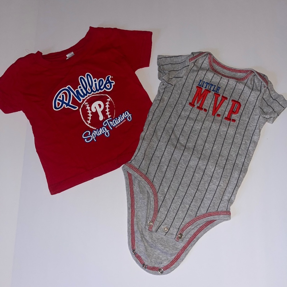 Carter's Red Phillies Tee & Gray Striped "Little M.V.P." One-Piece